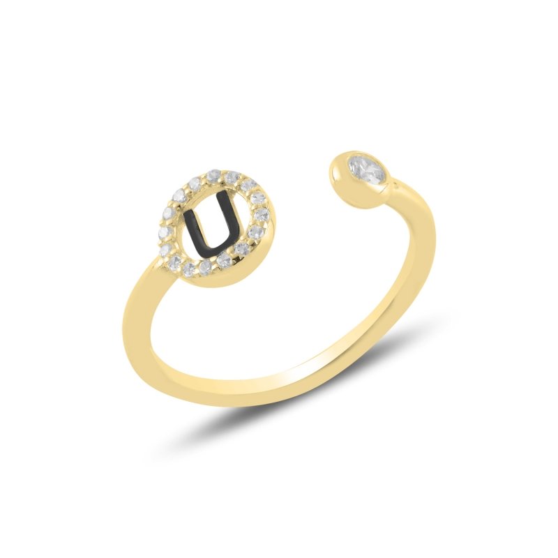 -U-%20Initial%20CZ%20Adjustable%20Size%20Ring-Altın%20kaplama