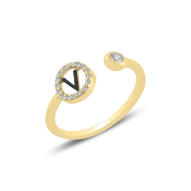 -V-%20Initial%20CZ%20Adjustable%20Size%20Ring-Altın%20kaplama