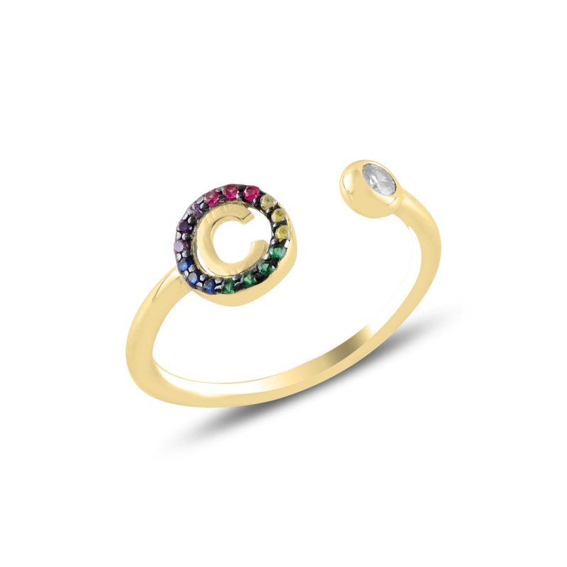 -C-%20Initial%20Mix%20Color%20CZ%20Adjustable%20Size%20Ring-Altın%20kaplama