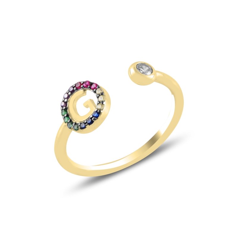 -G-%20Initial%20Mix%20Color%20CZ%20Adjustable%20Size%20Ring-Altın%20kaplama