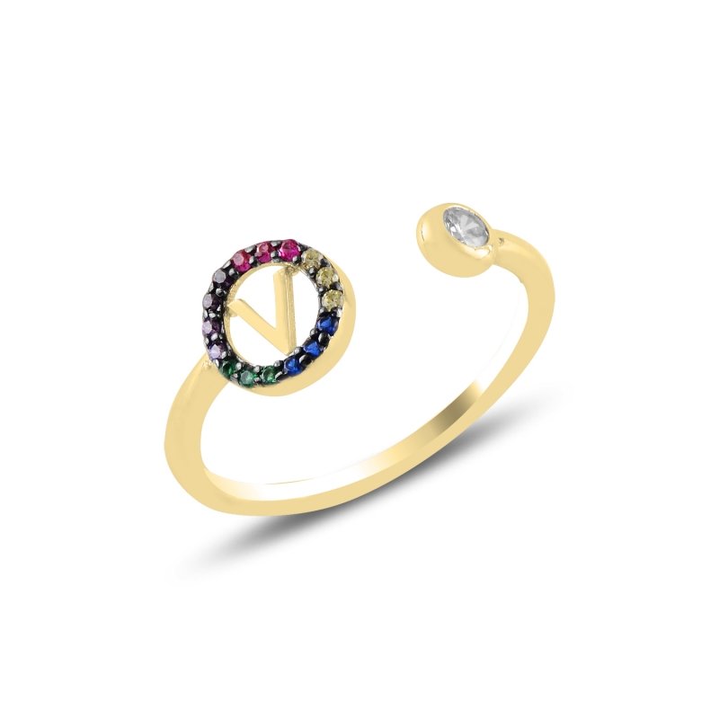 -V-%20Initial%20Mix%20Color%20CZ%20Adjustable%20Size%20Ring-Altın%20kaplama