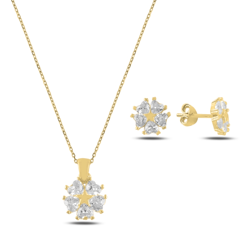 Heart%20CZ%20Flower%20&%20Star%20Set-Gold%20Plated