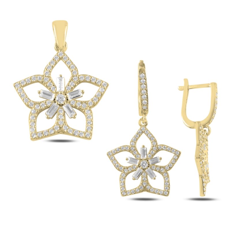 Flower%20Baguette%20CZ%20Set-Gold%20Plated