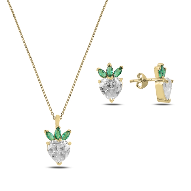 Strawberry%20&%20Heart%20CZ%20Set-Gold%20Plated