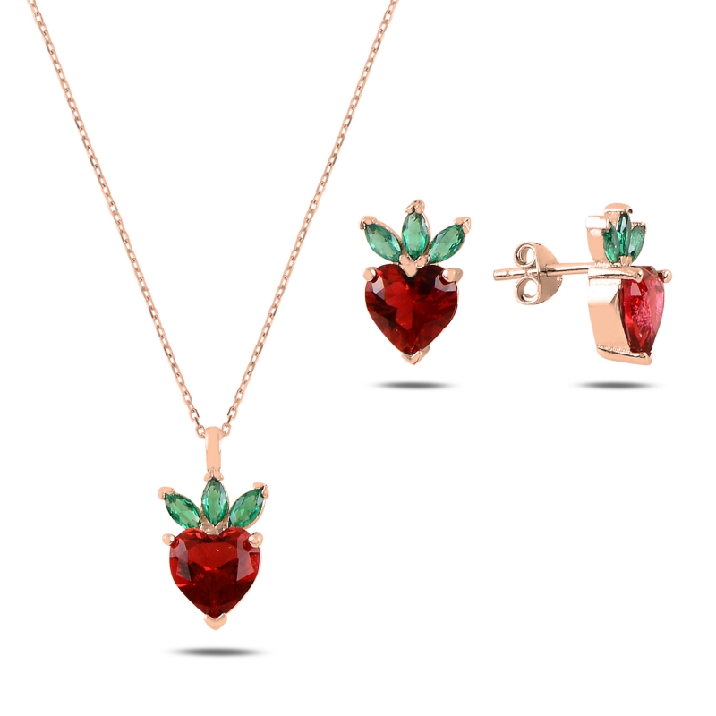 Strawberry%20&%20Heart%20CZ%20Set-Rose%20Gold%20Plated