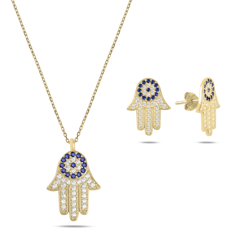 Hamsa%20&%20Evil%20Eye%20CZ%20Set-Gold%20Plated