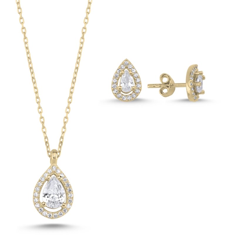 Teardrop%20CZ%20Halo%20Solitaire%20Set-Gold%20Plated