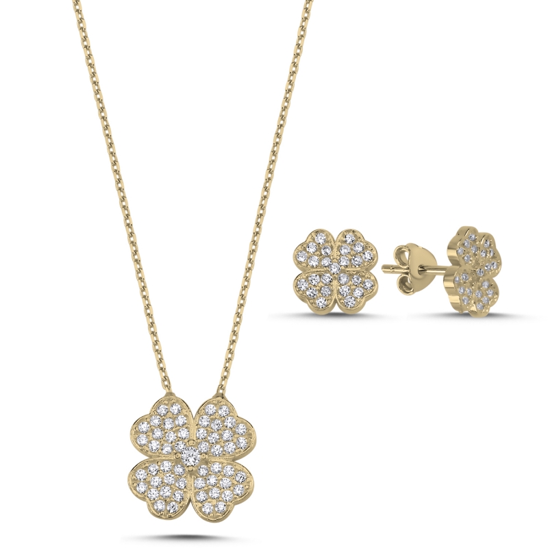 Heart%20in%20Clover%20CZ%20Set-Gold%20Plated