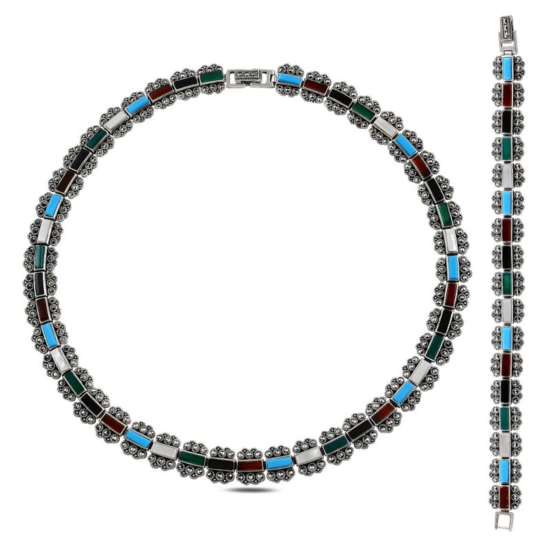 Onyx,%20Agate,%20Turquoise,%20Mother%20of%20Pearl%20&%20Marcasite%20Set