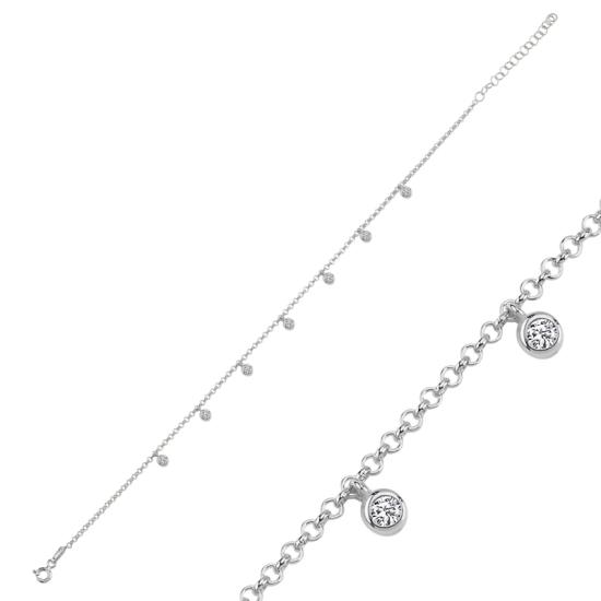 Wholesale CZ Dangle Rolo Chain Charm Anklet