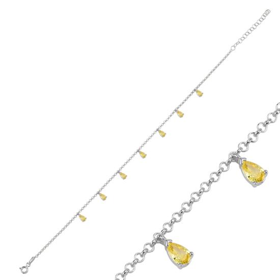 Wholesale Citrine CZ Dangle Rolo Chain Charm Anklet