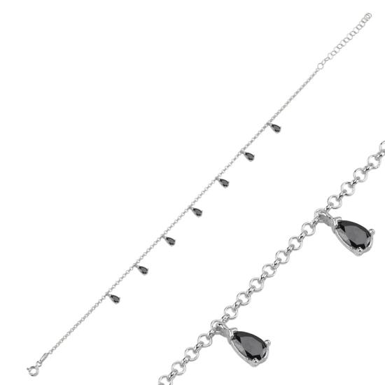 Wholesale Black CZ Dangle Rolo Chain Charm Anklet