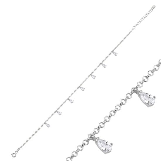 Wholesale CZ Dangle Rolo Chain Charm Anklet