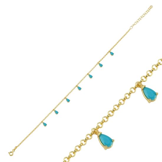 Wholesale Nano Turquoise Dangle Rolo Chain Charm Anklet