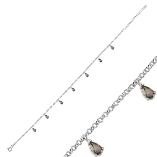 Wholesale Mystic Topaz CZ Dangle Rolo Chain Charm Anklet