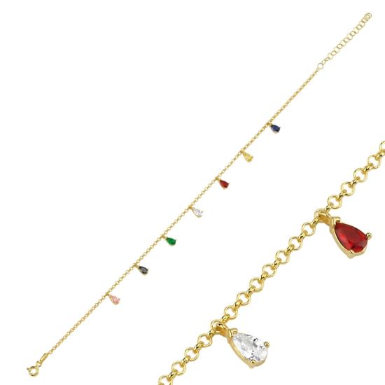 Wholesale Colored CZ Dangle Rolo Chain Charm Anklet