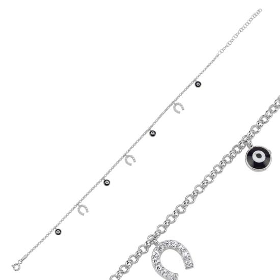 Wholesale Enamel Eye & CZ Dangle Rolo Chain Charm Anklet