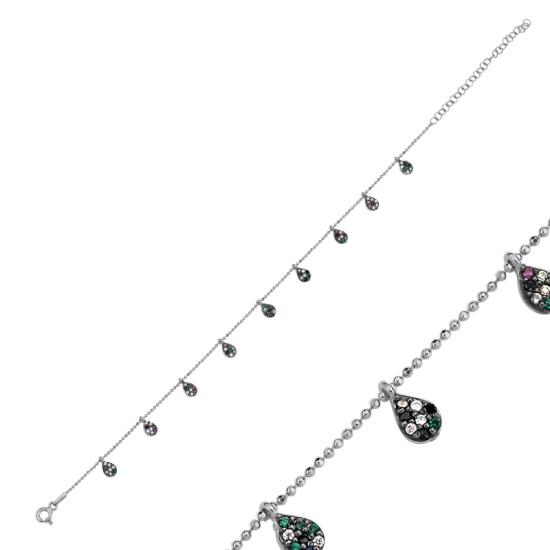 Wholesale Mixed Color CZ Dangle Charm Anklet