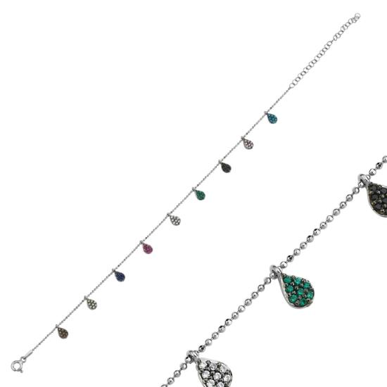 Wholesale Mixed Color CZ Dangle Charm Anklet