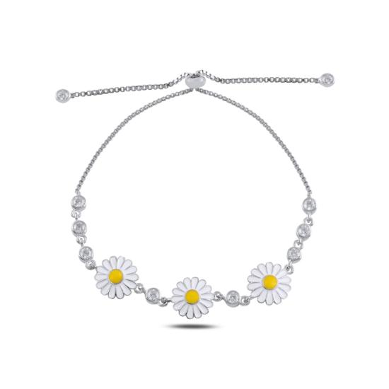 Wholesale Enamel Daisy & CZ Tennis Adjustable Sliding Bracelet