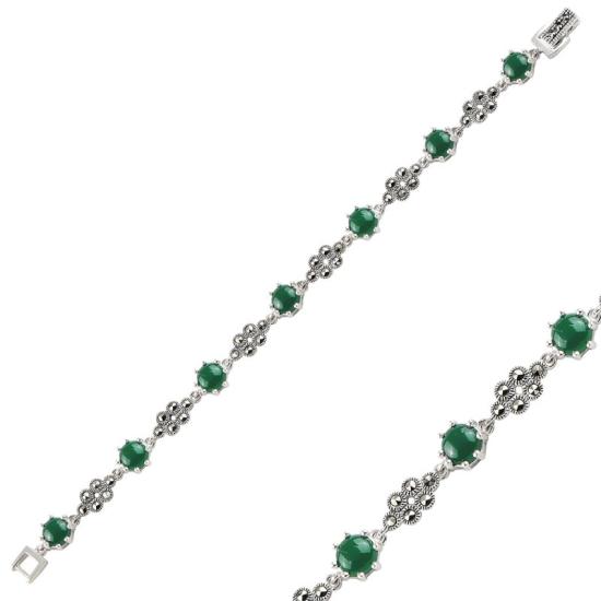 Wholesale Green Agate & Marcasite Bracelet