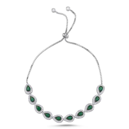 Wholesale Teardrop Emerald CZ Adjustable Sliding Bracelet