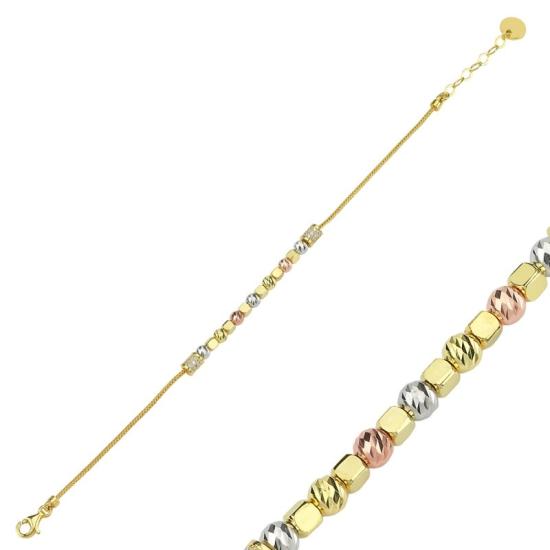 Wholesale Diamond Cut Tricolor Ball With CZ Bracelet