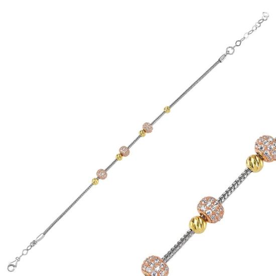 Wholesale Diamond Cut Ball & CZ Tricolor Bracelet