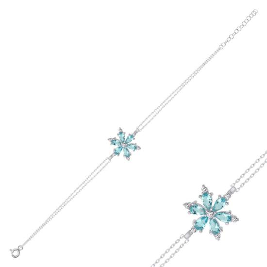 Wholesale Lotus Flower Aquamarine CZ Bracelet