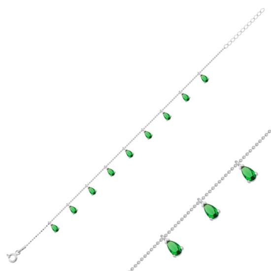 Wholesale Teardrop Emerald CZ Dangle Charm Bracelet