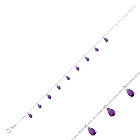 Wholesale Teardrop Amethyst CZ Dangle Charm Bracelet