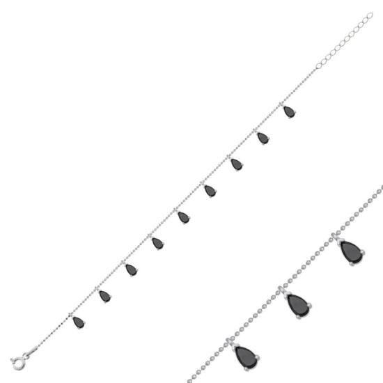 Wholesale Teardrop Black CZ Dangle Charm Bracelet