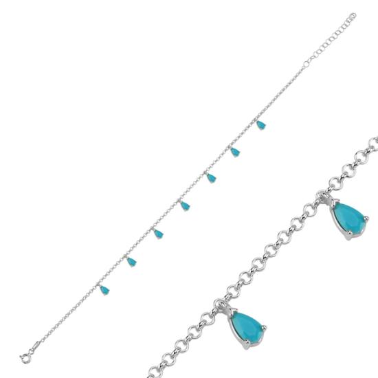 Wholesale Nano Turquoise Dangle Rolo Chain Charm Bracelet