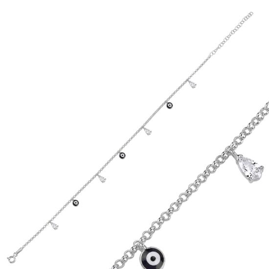 Wholesale Enamel Eye & CZ Dangle Rolo Chain Charm Bracelet