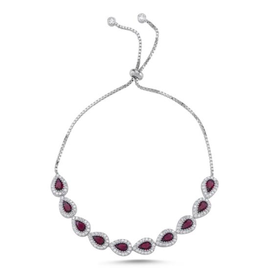 Wholesale Teardrop Ruby CZ Adjustable Sliding Bracelet