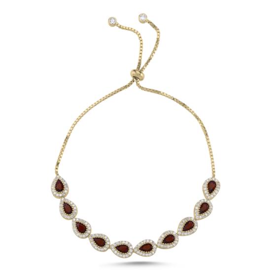 Wholesale Teardrop Garnet CZ Adjustable Sliding Bracelet