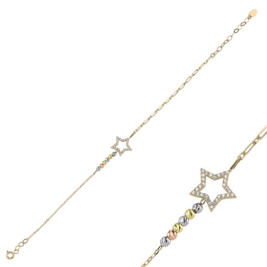 Wholesale Diamond Cut Tricolor Ball & Star CZ Bracelet