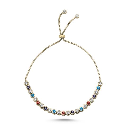 Wholesale Multicolor Enamel Evil Eye & 2.5mm CZ Tennis Adjustable Sliding Bracelet