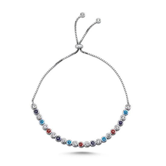 Wholesale Multicolor Enamel Evil Eye & 2.5mm CZ Tennis Adjustable Sliding Bracelet