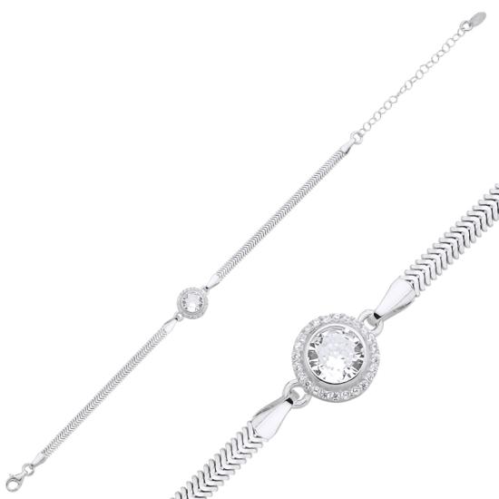 Wholesale Halo CZ Flat Snake Chain Bracelet