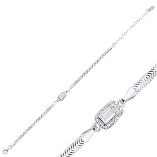 Wholesale Halo CZ Flat Snake Chain Bracelet