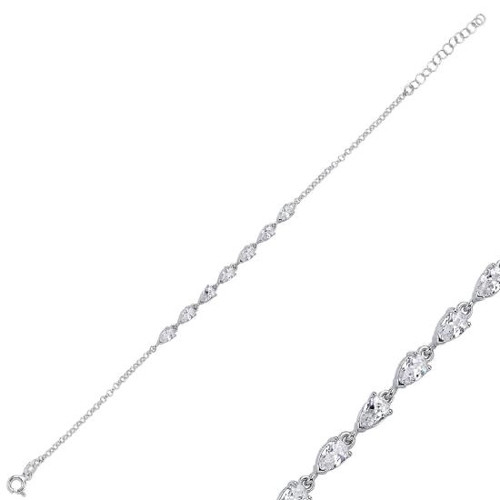 Wholesale CZ Teardrop & Rolo Chain Bracelet