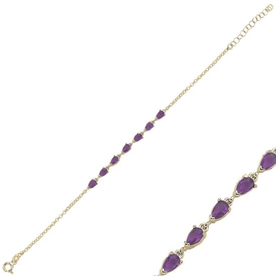 Wholesale Amethyst Teardrop & CZ Rolo Chain Bracelet