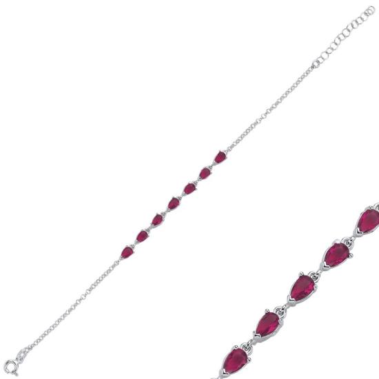 Wholesale Ruby Teardrop & CZ Rolo Chain Bracelet