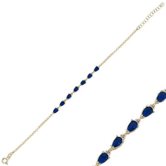 Wholesale Sapphire Teardrop & CZ Rolo Chain Bracelet