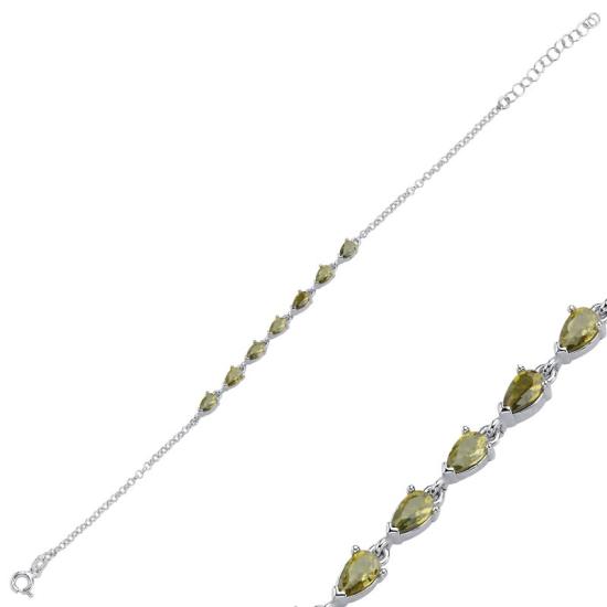 Wholesale Olive Teardrop & CZ Rolo Chain Bracelet