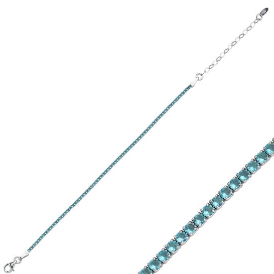 Wholesale 1.75mm Square Aquamarine & CZ Tennis Bracelet