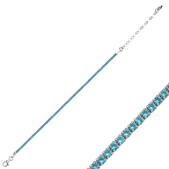 Wholesale 2mm Square Aquamarine & CZ Tennis Bracelet