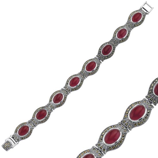 Wholsale Marcasite & Red Agate Bracelet