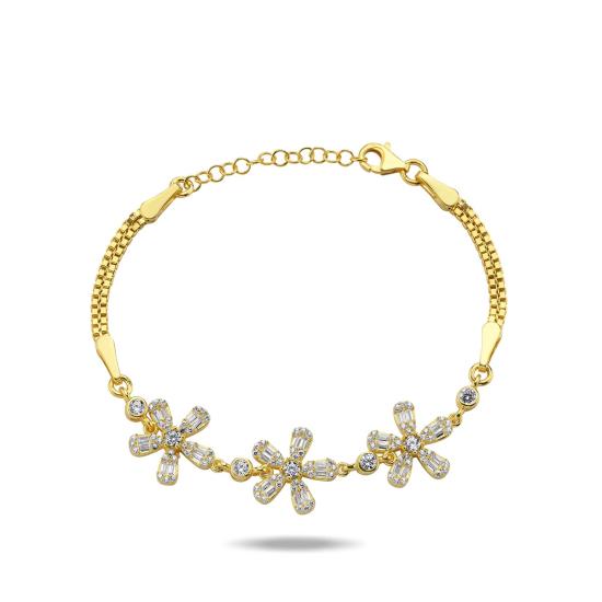 Wholesale Flower Baguette & CZ Box Chain Bracelet